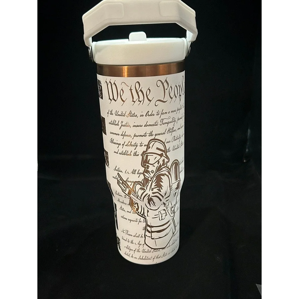 30oz Copper Plated Fireman Water Bottle with Flip Straw